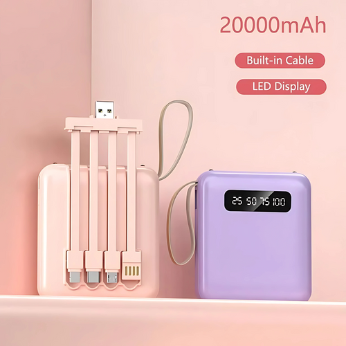 4-in-1 Mini Power Bank 20000mAh With 4 Cable Mobile External Battery Charger for iPhone Samsung Huawei Xiaomi Portable Powerbank